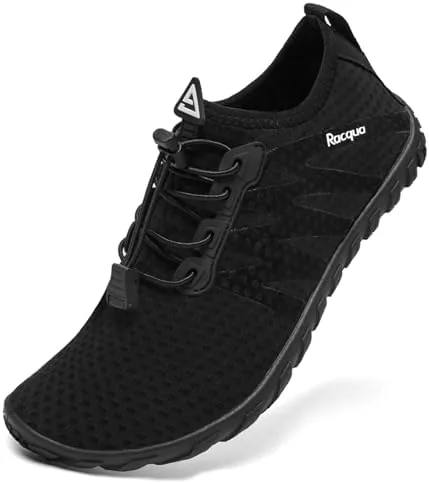 racqua womens water shoes mens quick dry barefoot swim shoes lightweight sports beach surfing kayaking aqua shoes black 85 women75 men